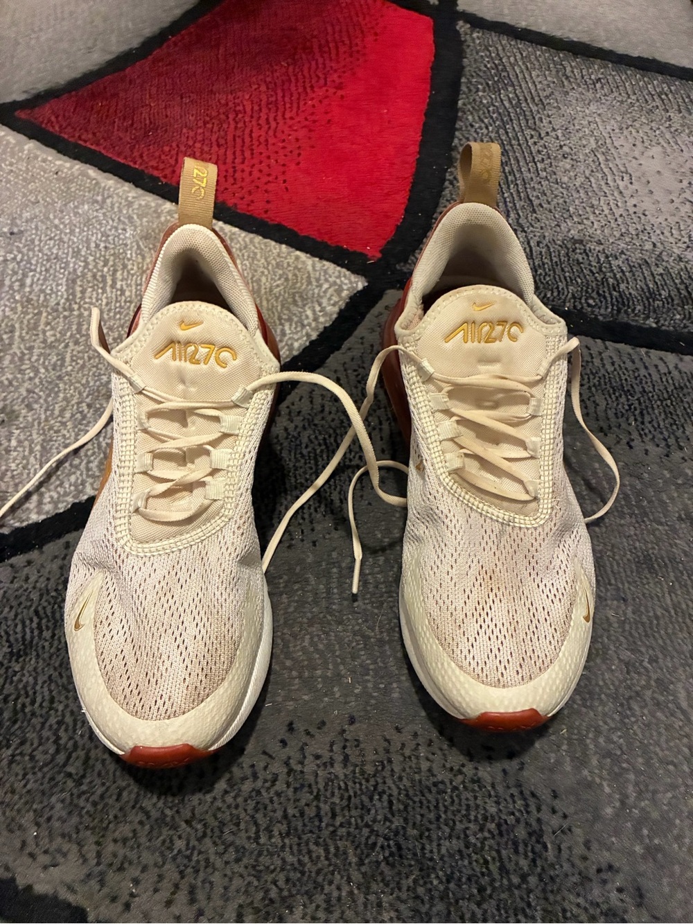 Nike Men’s Air270 Athletic Shoes - Cream with Tan & Orange Accents